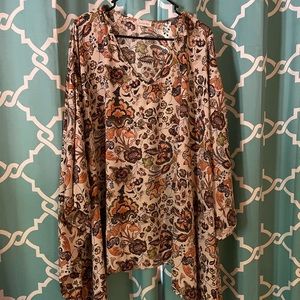 Cotton Bleu floral top, 3X